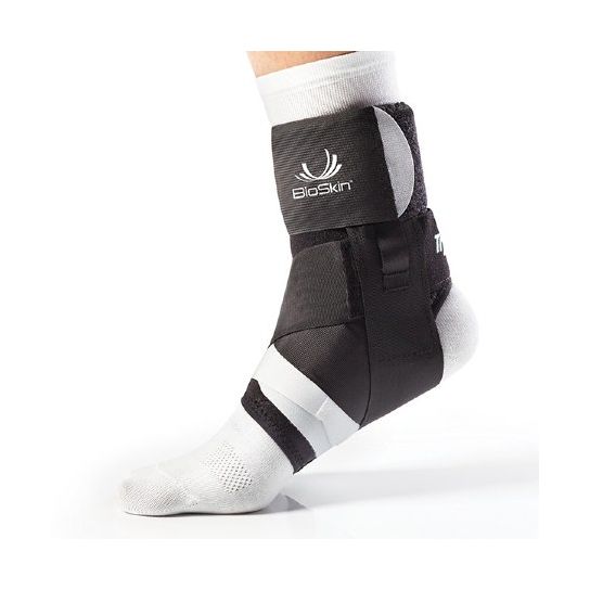 BioSkin TriLok Ankle Brace with white FootLok strap for PTTD and arch support