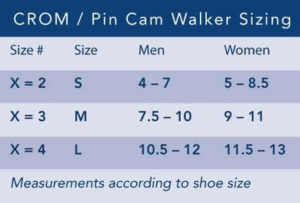 Cam Boot Sizing Chart