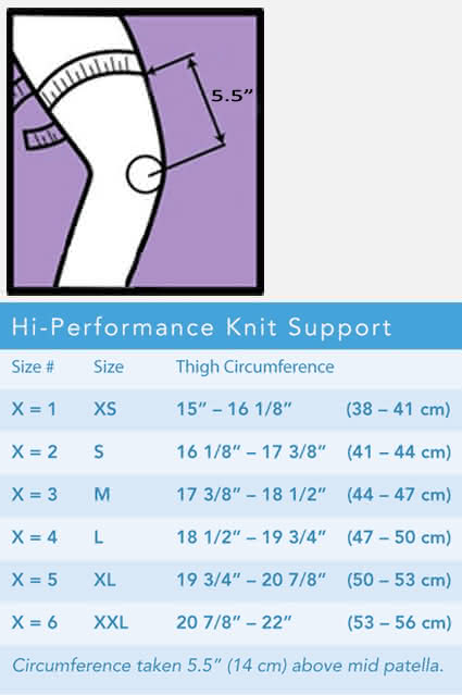 Breg Hi-Performance Knit Knee Support sizing