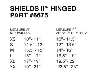 Hely Weber Shields II Hinged Patella Stabilizer sizing