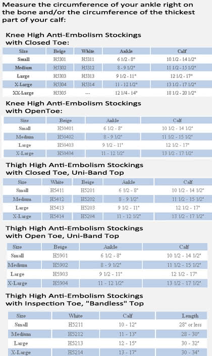 Jobst Anti-Embolism Stockings sizing