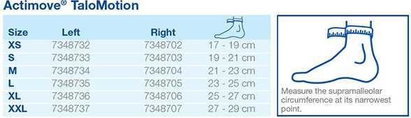 Actimve Talomotion Ankle Support sizing