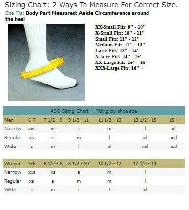 Aso Evo Ankle Brace Size Chart