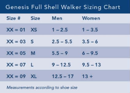 genesis mid-calf full shell walker sizing